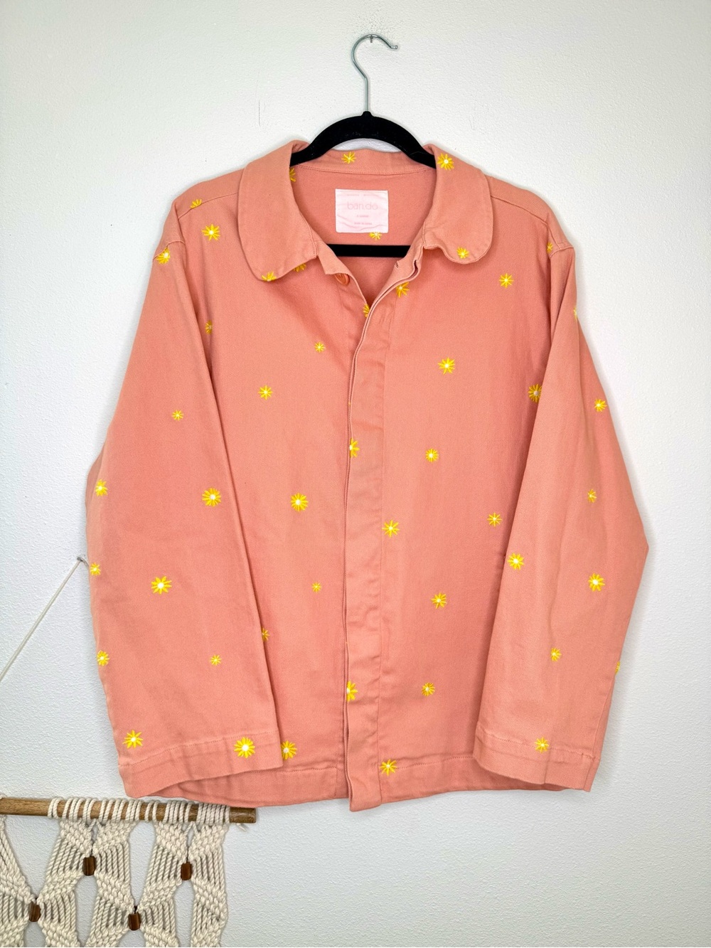 Ban.Do Daisy Work Barn Jacket Embroidered Coral Floral Workwear Utility Coat